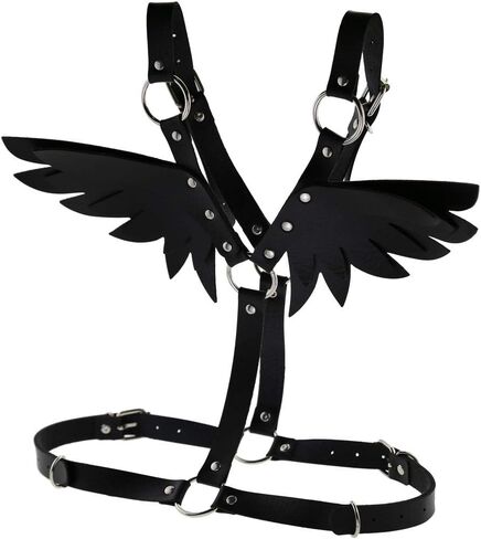 Womens PU Leather Angel Wings Body Chain Chest Harness Gothic Punk Waist Belt for Halloween Costume Dance Party Favors in Saudi Arabia