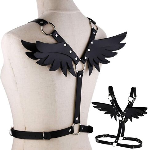 Womens PU Leather Angel Wings Body Chain Chest Harness Gothic Punk Waist Belt for Halloween Costume Dance Party Favors in Saudi Arabia