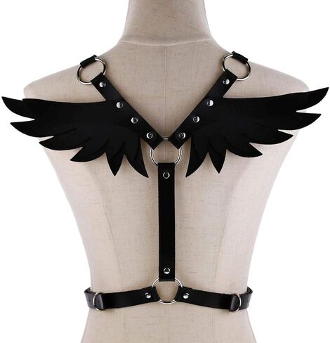 Womens PU Leather Angel Wings Body Chain Chest Harness Gothic Punk Waist Belt for Halloween Costume Dance Party Favors in Saudi Arabia