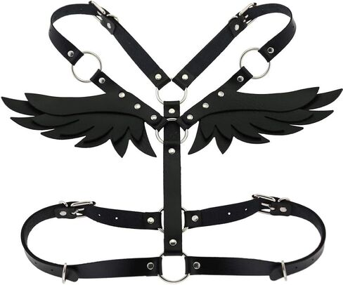 Womens PU Leather Angel Wings Body Chain Chest Harness Gothic Punk Waist Belt for Halloween Costume Dance Party Favors in Saudi Arabia