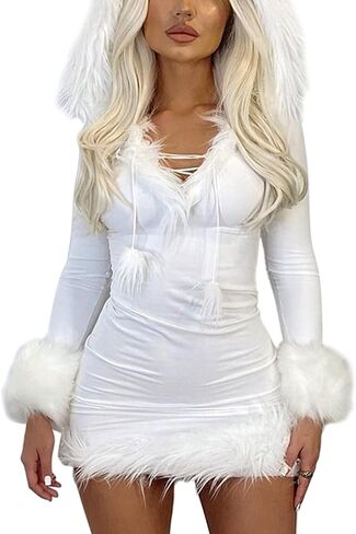 SOLILOQUY Women's Mrs Claus Costume Christmas Santa Dress Red Velvet Off Shoulder A-Line Mini Dress Cosplay Outfit in Saudi Arabia
