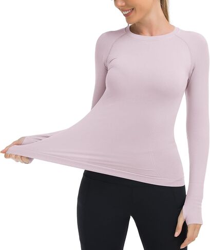 Jusfitsu Seamless Workout Shirts for Women Long Sleeve Slim Fit Yoga Running Tops Womens Stretchy Athletic Shirt in Kuwait