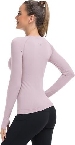 Jusfitsu Seamless Workout Shirts for Women Long Sleeve Slim Fit Yoga Running Tops Womens Stretchy Athletic Shirt in Kuwait