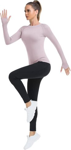 Jusfitsu Seamless Workout Shirts for Women Long Sleeve Slim Fit Yoga Running Tops Womens Stretchy Athletic Shirt in Kuwait