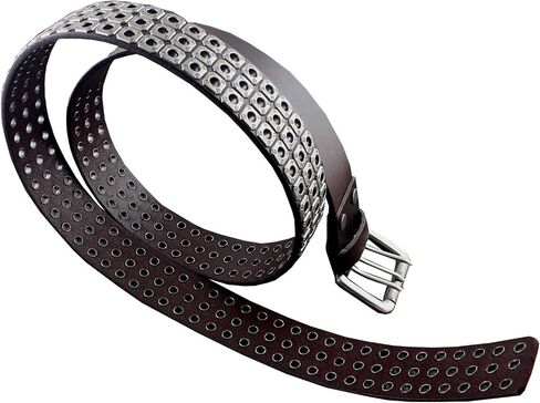 حزام خصر من الجلد الطبيعي مزين بثلاث فتحات للرجال مع ابزيم دوار، بني، مقاس واحد in Kuwait