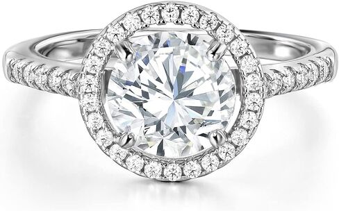 Moissanite Rings White Gold 2 Carat Round Cut Engagement Rings for Women Solitaire Rings D Color D Color VVSI Sterling Silver Rings in Kuwait