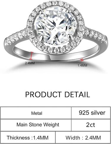 Moissanite Rings White Gold 2 Carat Round Cut Engagement Rings for Women Solitaire Rings D Color D Color VVSI Sterling Silver Rings in Kuwait