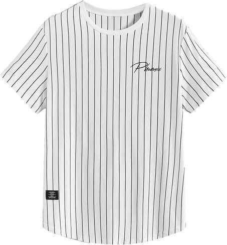 Verdusa Men's Short Sleeve Striped Letter Print T Shirt Top Round Neck Casual Tee Shirt in Saudi Arabia