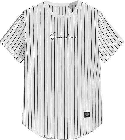 Verdusa Men's Short Sleeve Striped Letter Print T Shirt Top Round Neck Casual Tee Shirt in Saudi Arabia