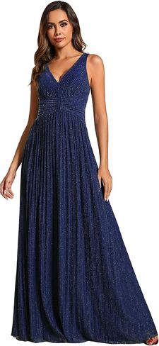 Ever-Pretty Women's Glitter Sleeveless V Neck A-Line Pleated Waist Evening Gowns 02133 in Saudi Arabia