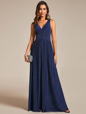 Ever-Pretty Women's Glitter Sleeveless V Neck A-Line Pleated Waist Evening Gowns 02133 in Saudi Arabia