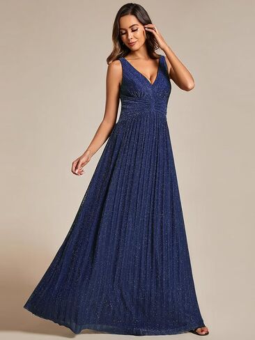 Ever-Pretty Women's Glitter Sleeveless V Neck A-Line Pleated Waist Evening Gowns 02133 in Saudi Arabia
