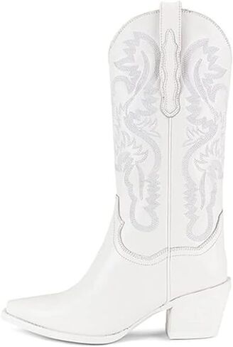 Mattiventon Cowgirl Boots for Women Embroidery Mid Calf Cowboy Boots Vintage Pull on Western Boots in Saudi Arabia