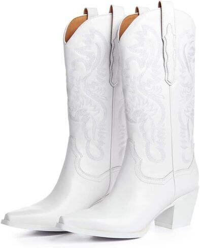 Mattiventon Cowgirl Boots for Women Embroidery Mid Calf Cowboy Boots Vintage Pull on Western Boots in Saudi Arabia