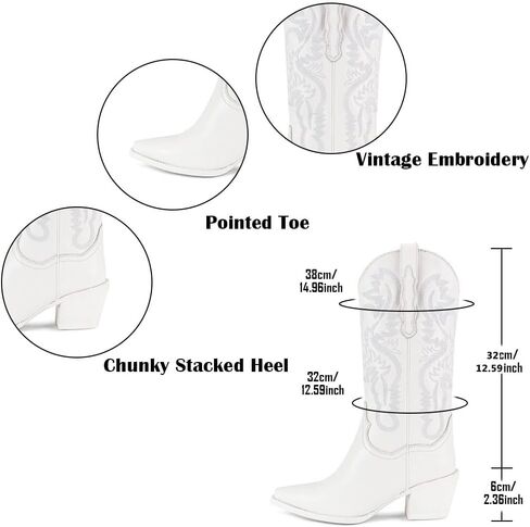 Mattiventon Cowgirl Boots for Women Embroidery Mid Calf Cowboy Boots Vintage Pull on Western Boots in Saudi Arabia