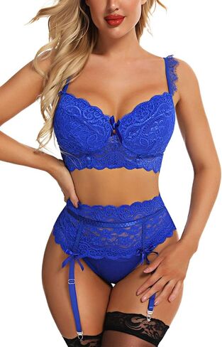 Aranmei Womens Sexy lingerie Set with Garter Belt Lace Bra and Panty Sets 3 Piece Lingerie for Valentine's Day in Saudi Arabia