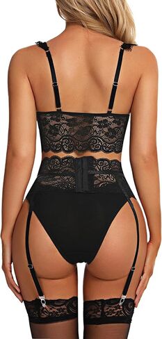 Aranmei Womens Sexy lingerie Set with Garter Belt Lace Bra and Panty Sets 3 Piece Lingerie for Valentine's Day in Saudi Arabia