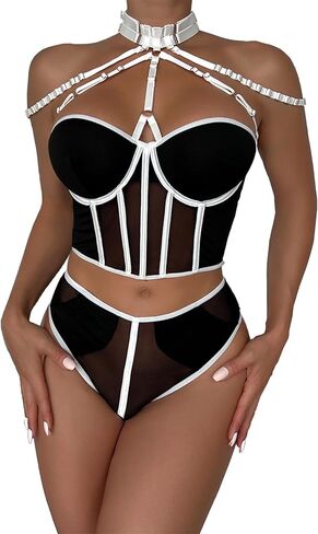 Sexy Womens Lingerie Sets 2 Pieces Corset Boudoir Concert Outfits For Women Bra And Panty Set With Choker in Saudi Arabia