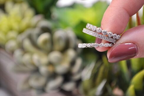 MAX + STONE 3 Piece CZ Eternity Stackable Fashion, Engagement, or Wedding Bands in Solid Sterling Silver in Saudi Arabia