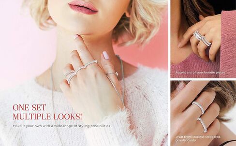 MAX + STONE 3 Piece CZ Eternity Stackable Fashion, Engagement, or Wedding Bands in Solid Sterling Silver in Saudi Arabia