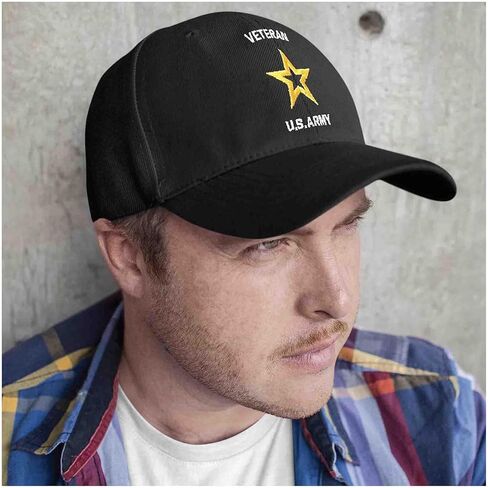 VetFriends.com US Army Veteran Hat Officially Licensed Yellow Army Star Embroidered on Black Hat in Saudi Arabia