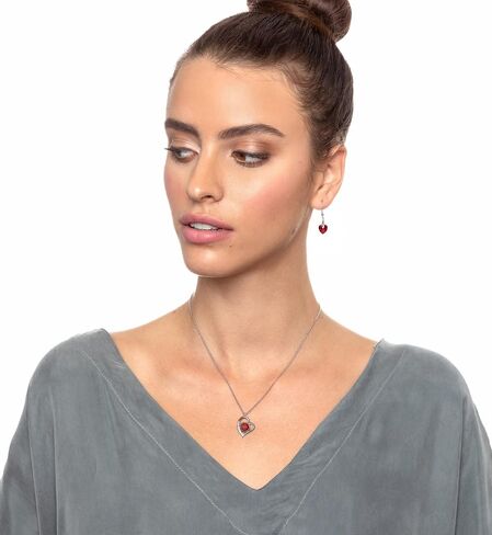 NanoStyle 925 Sterling Silver I Love You Heart Necklace and Crystal Dangle Earrings Jewelry Set for Women Crystal Love Pendant is Pure Gold Inscribed in 12 Languages in Miniature Text, 18" Rolo Chain in Saudi Arabia