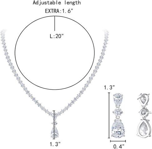 EleQueen Women's Sparkle Cubic Zirconia Floral Teardrop Necklace Earrings Bracelet Bridal Jewelry Set for Women Party Prom in Kuwait