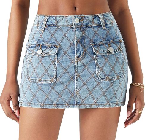 GOBLES Women's Sexy Low Rise High Stretch Slim Fit Mini Denim Skirts with Pockets in Saudi Arabia