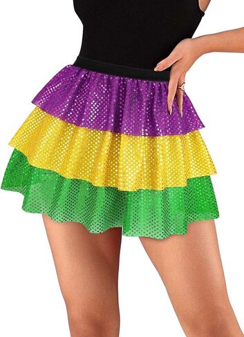 Kakaco Mardi Gras Sequins Skirt Carnival Running Tutu Festival Mini Skirt Costume for Women and Girls in Saudi Arabia