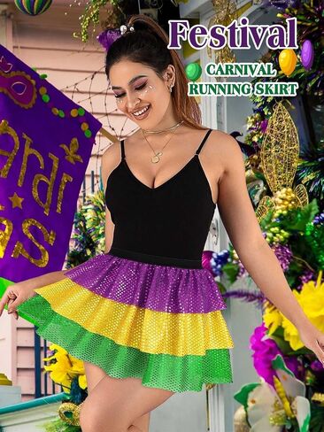 Kakaco Mardi Gras Sequins Skirt Carnival Running Tutu Festival Mini Skirt Costume for Women and Girls in Saudi Arabia
