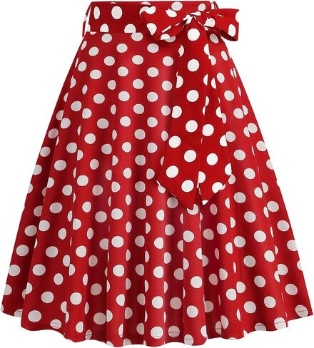 Women's Vintage Flared Skirt 1950s Belted Midi Skirt Solid A-Line Knee Length Skirts with Pockets in Saudi Arabia