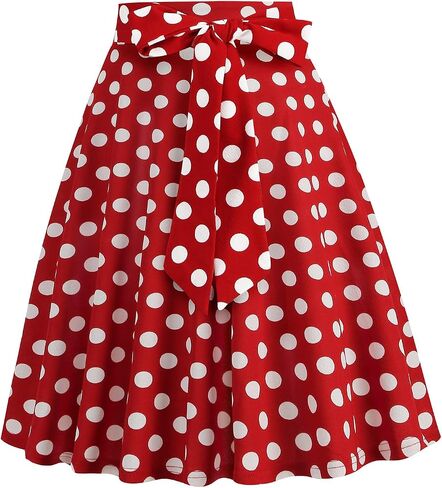 Women's Vintage Flared Skirt 1950s Belted Midi Skirt Solid A-Line Knee Length Skirts with Pockets in Saudi Arabia