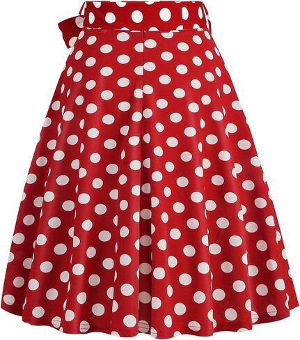 Women's Vintage Flared Skirt 1950s Belted Midi Skirt Solid A-Line Knee Length Skirts with Pockets in Saudi Arabia