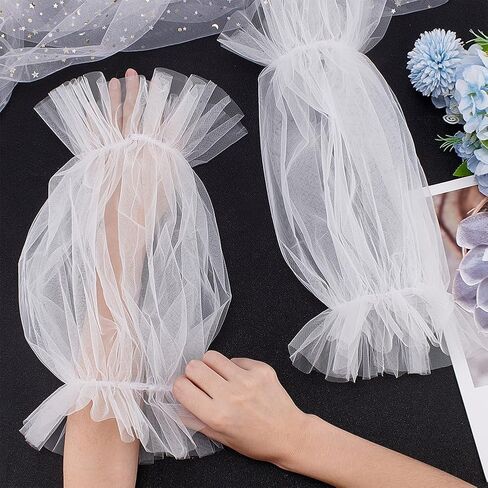 OLYCRAFT 1 Pair White Detachable Puff Sleeves Lace Removable Puffy Sleeves for Wedding Dress 15.5 inch Long Puffy Plain Tulle Sheer Full Sleeve for Wedding Gift Bridal Accessories in Saudi Arabia