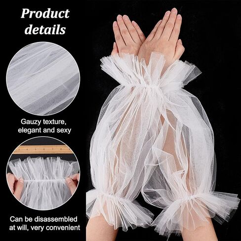 OLYCRAFT 1 Pair White Detachable Puff Sleeves Lace Removable Puffy Sleeves for Wedding Dress 15.5 inch Long Puffy Plain Tulle Sheer Full Sleeve for Wedding Gift Bridal Accessories in Saudi Arabia