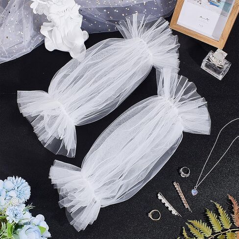 OLYCRAFT 1 Pair White Detachable Puff Sleeves Lace Removable Puffy Sleeves for Wedding Dress 15.5 inch Long Puffy Plain Tulle Sheer Full Sleeve for Wedding Gift Bridal Accessories in Saudi Arabia