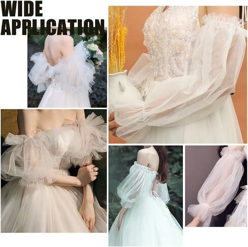 OLYCRAFT 1 Pair White Detachable Puff Sleeves Lace Removable Puffy Sleeves for Wedding Dress 15.5 inch Long Puffy Plain Tulle Sheer Full Sleeve for Wedding Gift Bridal Accessories in Saudi Arabia