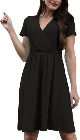 Women's Spring Summer Short Sleeve Casual Dresses V-Neck Floral Party Dress with Pockets in Saudi Arabia