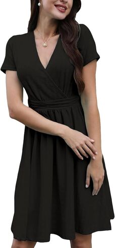 Women's Spring Summer Short Sleeve Casual Dresses V-Neck Floral Party Dress with Pockets in Saudi Arabia
