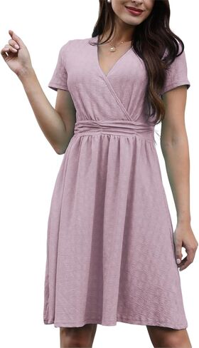 Women's Spring Summer Short Sleeve Casual Dresses V-Neck Floral Party Dress with Pockets in Saudi Arabia
