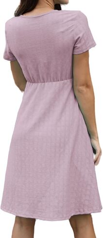 Women's Spring Summer Short Sleeve Casual Dresses V-Neck Floral Party Dress with Pockets in Saudi Arabia