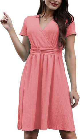 Women's Spring Summer Short Sleeve Casual Dresses V-Neck Floral Party Dress with Pockets in Saudi Arabia