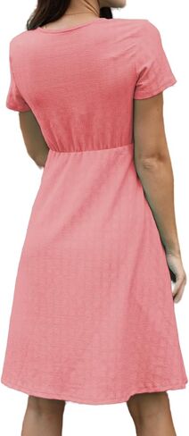 Women's Spring Summer Short Sleeve Casual Dresses V-Neck Floral Party Dress with Pockets in Saudi Arabia