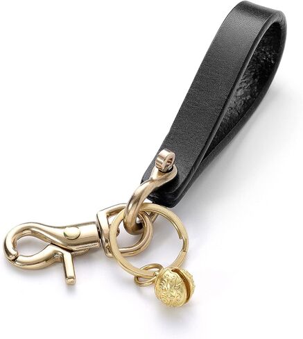 IJUN سلسلة مفاتيح جلدية الحبوب الكاملة حلقة رئيسية حزام الحبل مع جرس النمر النحاسي وحلقة تسلق خمر جلد البقر المدبوغة in Kuwait