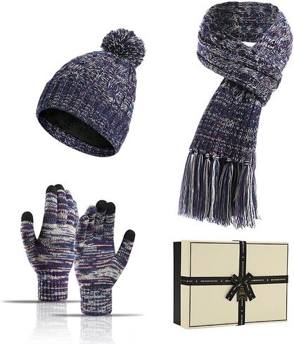 Best Mom Gifts, Winter Warm Beanie Hat Scarf and Touchscreen Gloves Set, Mothers Birthday Gifts for Mom from Daughter Son, Mothers Gifts in Saudi Arabia