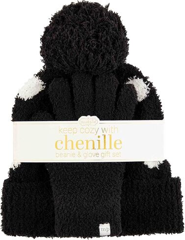 Mud Pie Women's Chenille Beanie and Gloves, Black, One Size in Saudi Arabia