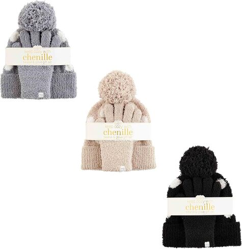 Mud Pie Women's Chenille Beanie and Gloves, Black, One Size in Saudi Arabia