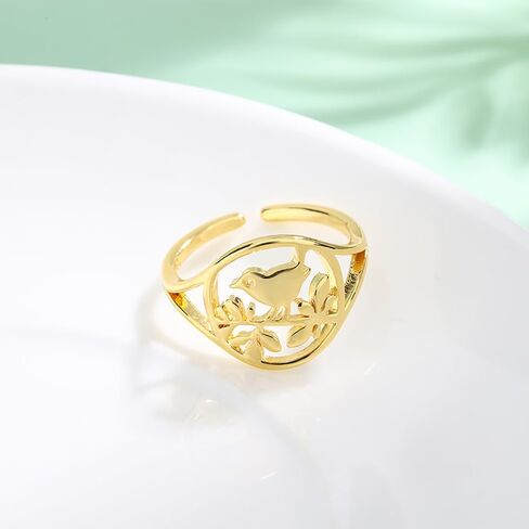 Izpack Hollow Bird Branch Statement Open Finger Ring Leaf Animal Round Adjustable Stacking Wide Rings Bands Cute Jewelry Gifts for Women Girls BBF in Saudi Arabia