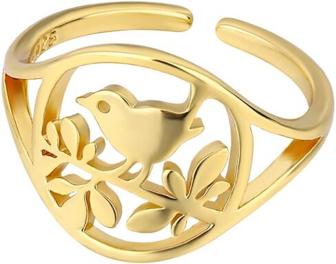Izpack Hollow Bird Branch Statement Open Finger Ring Leaf Animal Round Adjustable Stacking Wide Rings Bands Cute Jewelry Gifts for Women Girls BBF in Saudi Arabia