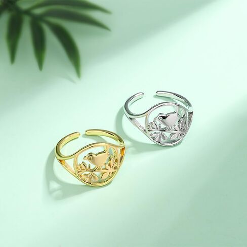Izpack Hollow Bird Branch Statement Open Finger Ring Leaf Animal Round Adjustable Stacking Wide Rings Bands Cute Jewelry Gifts for Women Girls BBF in Saudi Arabia
